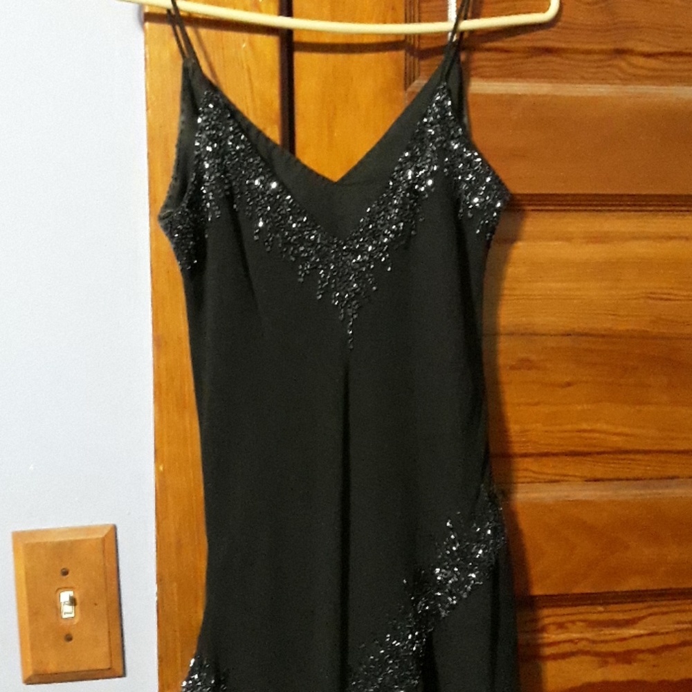 Long black layered sparkly dress